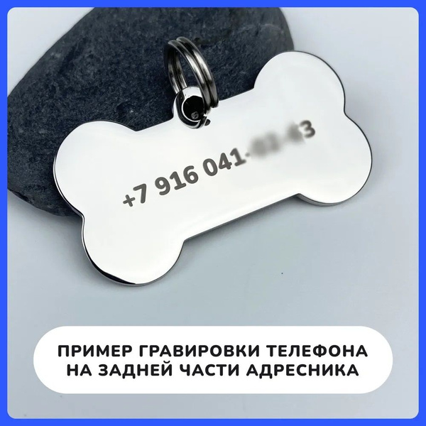 Адресник для собак с гравировкой и регулируемым шнурком, косточка ...