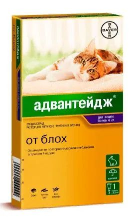 Капли Elanco Адвантейдж для кошек более 4 кг от блох, вшей и власоедов ...