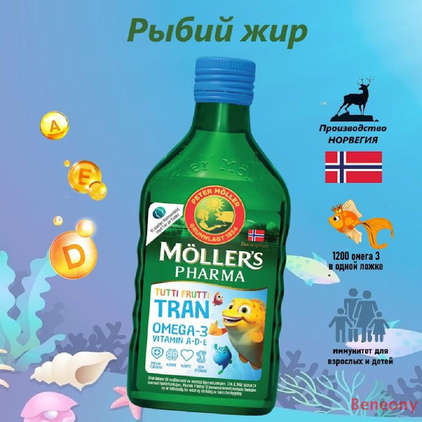 Moller pharma Tran Рыбий жир Омега 3, Omega 3, финские витамины Тутти ...