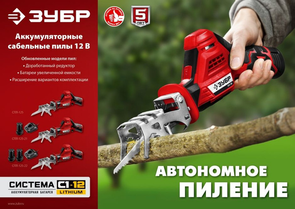 ЗУБР Мастер Пила сабельная С1-12, 12 В, 80 мм, 2 АКБ 2 Ач (СПЛ-125-22 ...