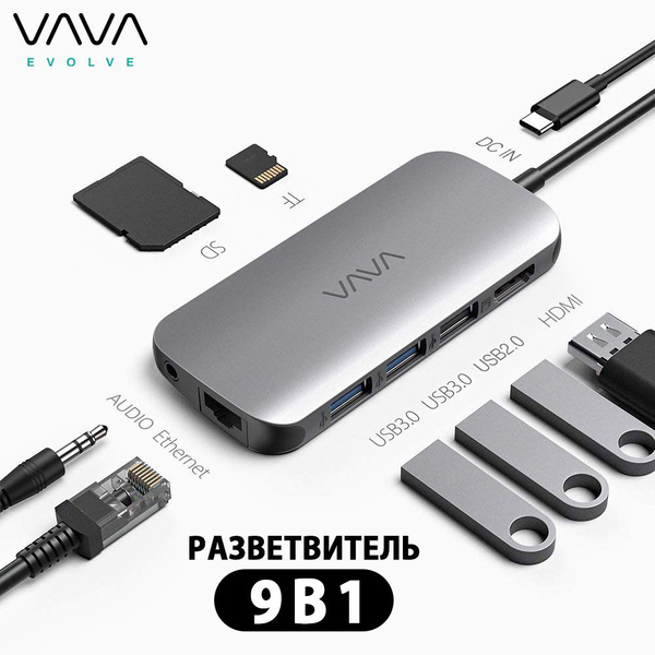 Переходник Type c а USB 9-в-1 HUB ,USB Разветвитель 3.0, Type c 4K HDMI ...
