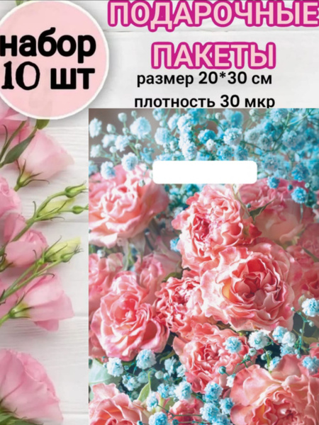 Пакеты подарочные, набор 10,20,30 шт, полиэтиленовые 20*30 с ручками ...