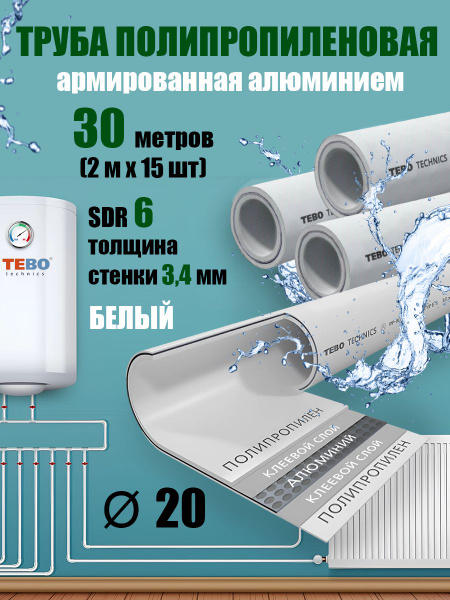 Труба 20 мм полипропиленовая, армированная АЛЮМИНИЕМ (для отопления ...