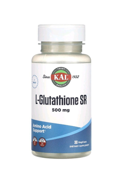 KAL L-Glutathione SR, L-глутатион SR 500 мг - 30 вегетарианских капсул ...