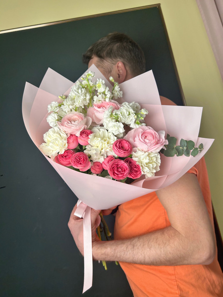 Маттиола, Кустовая роза, Ранункулюс, Диантус Flowers, цвет Щербет, 11 ...