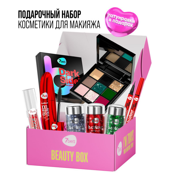 Тушь для ресниц, гель для бровей, тени для век, тату, глиттер: набор ...