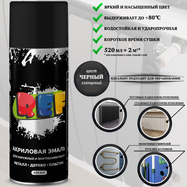Аэрозольная краска REF "REF 00xx", для радиаторов Быстросохнущая ...