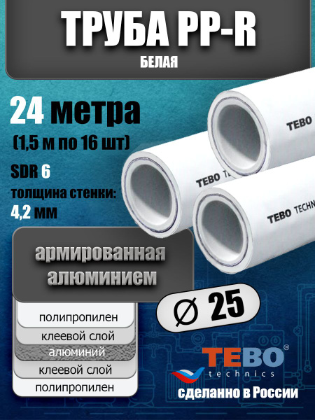 Труба 25 мм полипропиленовая, армированная АЛЮМИНИЕМ (для отопления ...