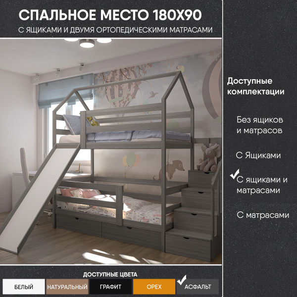 Двухъярусная кровать Лунный Лес Кровать детская Двухъярусная с комодом ...