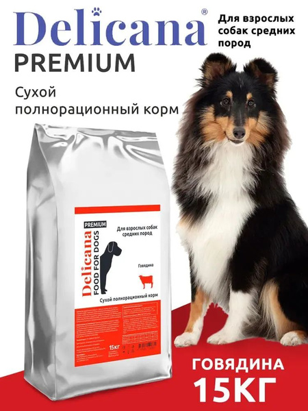 Сухой корм Delicana для взрослых собак средних пород, говядина, 15 кг ...