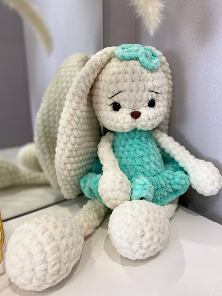 Мягкая игрушка Зайка Вязаная игрушка амигуруми Заяц с длинными ушами ...