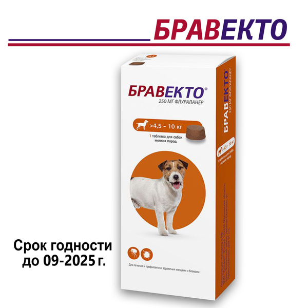 Бравекто таблетки от клещей и блох, для собак от 4,5 до 10 кг, 1 ...