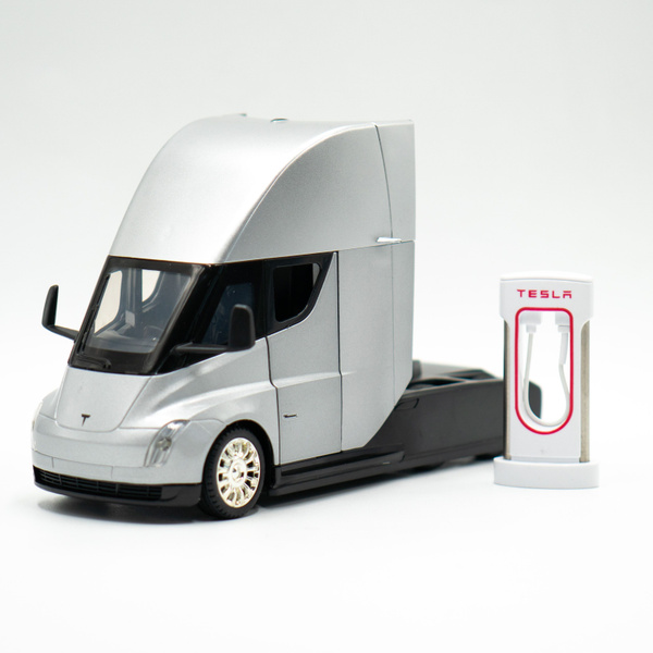 Металлическая машинка ТЕСЛА ГРУЗОВИК С ЗАПРАВКОЙ Tesla Semi Белый ...