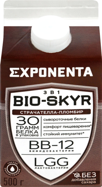 Напиток кисломолочный EXPONENTA Bio-Skyr Страчателла-пломбир, 500г ...