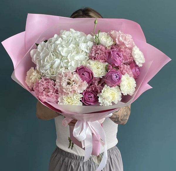 Эустома, Диантус, Гортензия, Пионовидная роза, цвет разноцветный, 13 шт ...