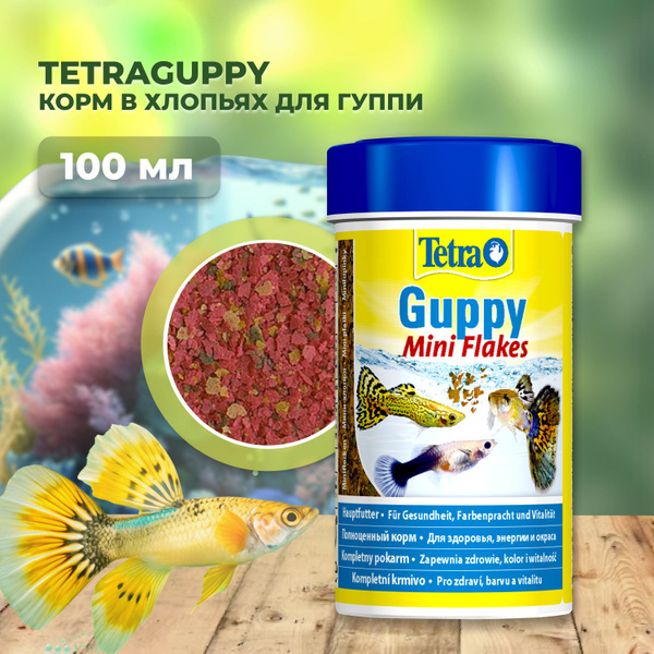 TetraGuppy корм в хлопьях для гуппи 100 мл - купить с доставкой по ...