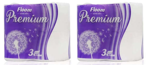 Floom Туалетная бумага Premium, 3-х слойная, 12 рулонов/уп, 2 уп ...