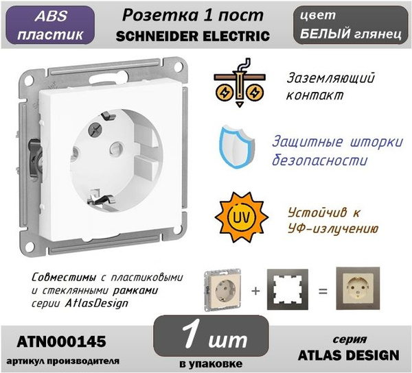 Розетка Schneider Electric (Шнайдер Электрик) AtlasDesign (Атлас Дизайн ...