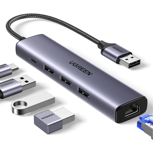 Характеристики Адаптер UGREEN USB to Ethernet, USB-концентратор 5 в 1 с ...