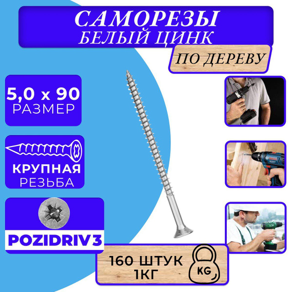Саморезы по дереву 5х90 белый цинк. - купить с доставкой по выгодным ...
