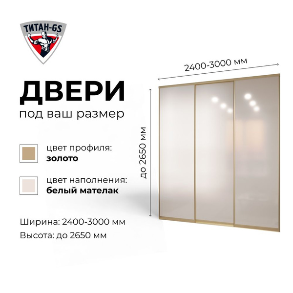 Двери купе для гардеробной и шкафов Титан-GS 3 створки в проем до 3000 ...