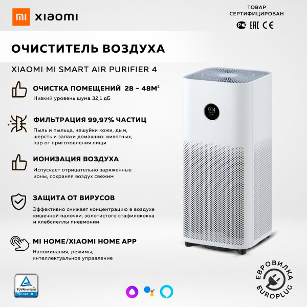 Очиститель воздуха Xiaomi Mi Smart Air Purifier 4 EU, белый / модель ...