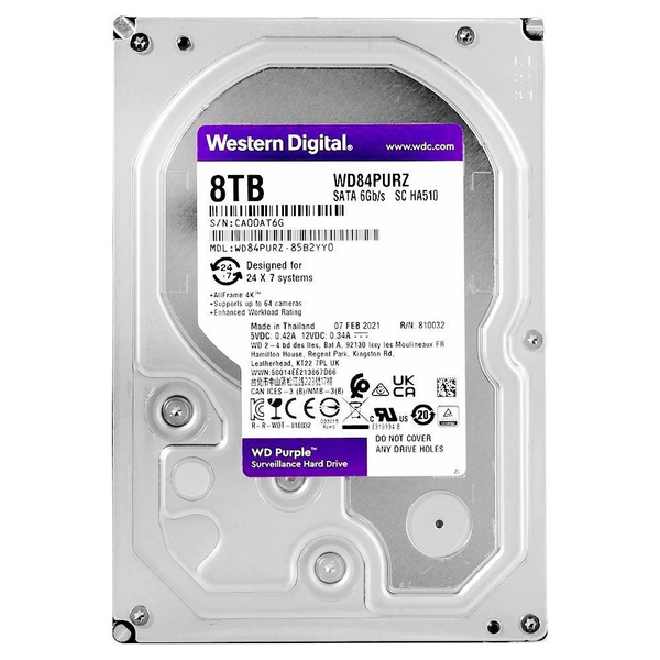8 ТБ Жесткий диск WD Purple Surveillance WD84PURZ HDD 8 ТБ Внутренний ...
