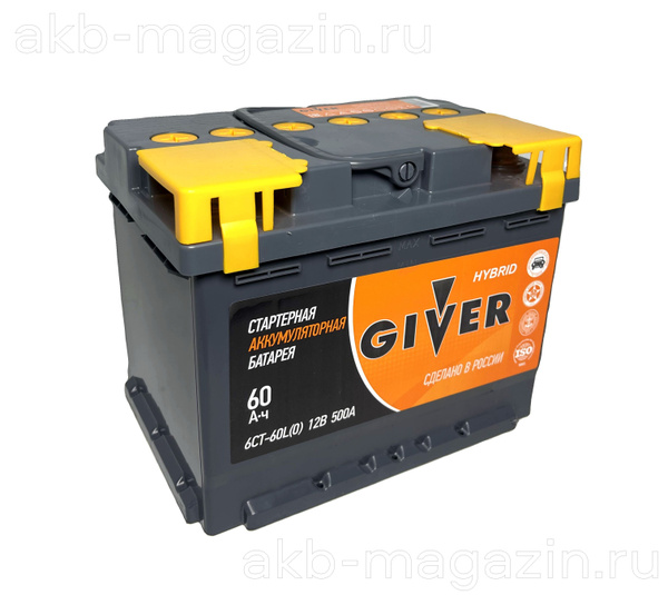 GIVER HYBRID Аккумулятор автомобильный, 60 А•ч, Обратная ...