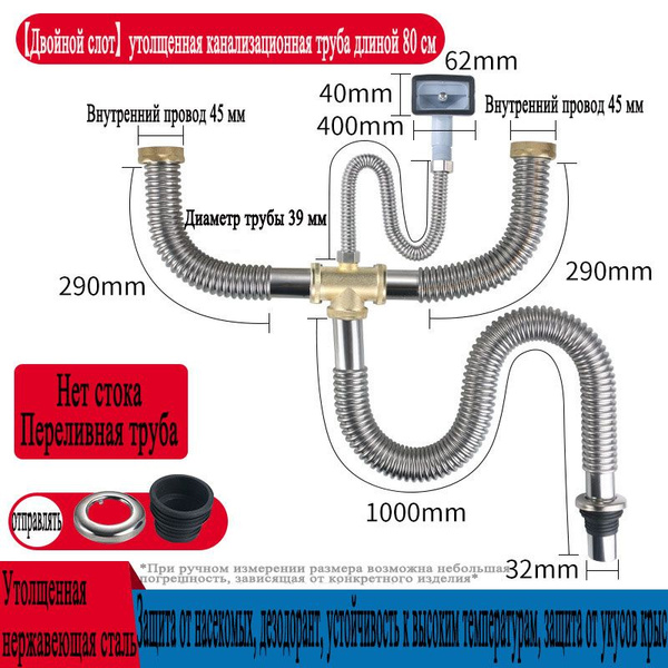 Дренажный сифон из нержавеющей стали (дезодорирующий дренажный набор ...