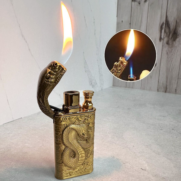 Пьезозажигалка змея "Кобра", двойное пламя, золотая купить на OZON по ...