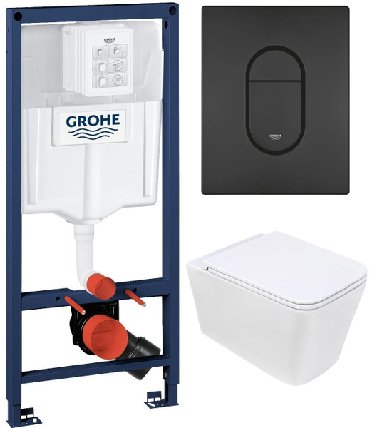 Комплект: Инсталляция Grohe с черной кнопкой 38844FKO + Унитаз ...