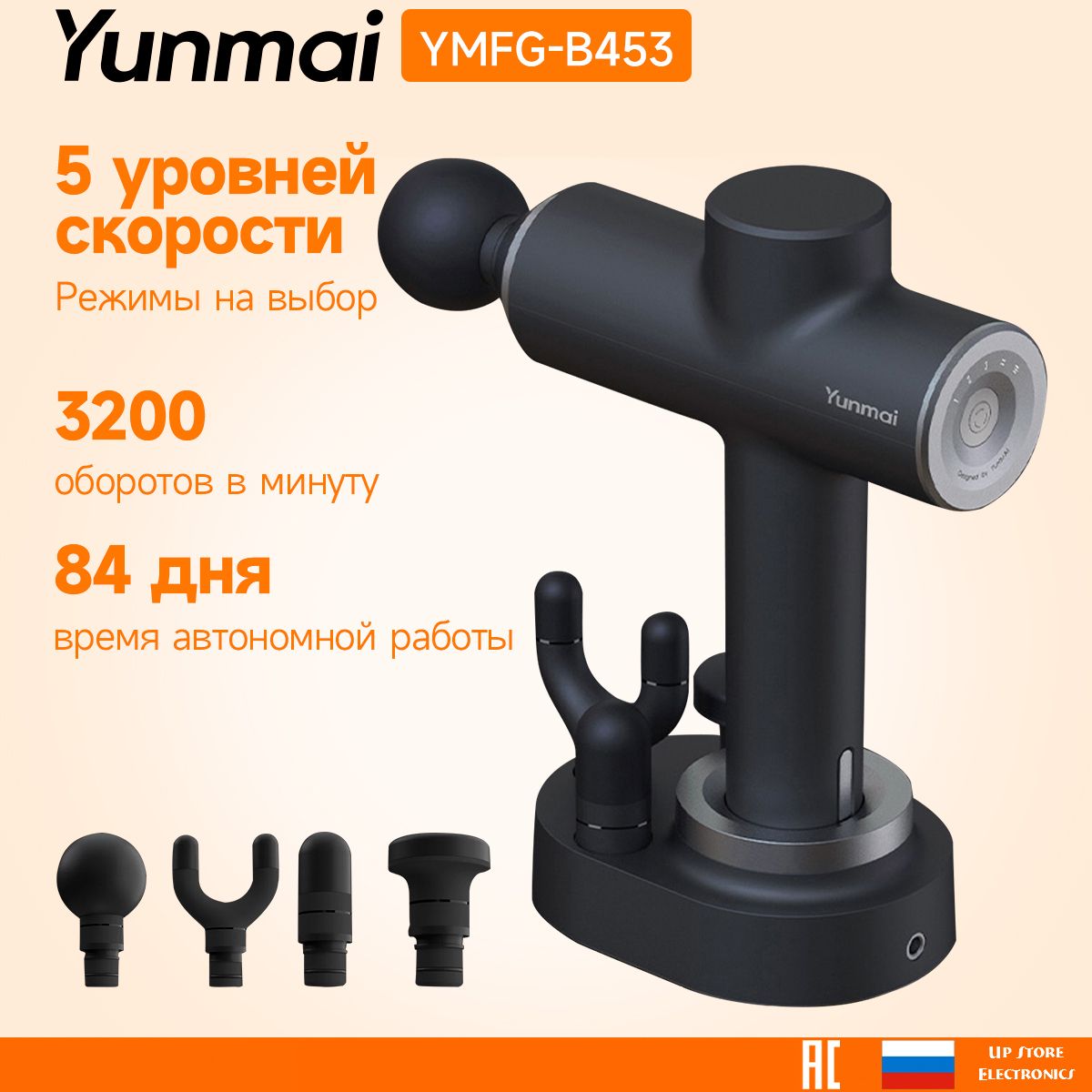 Перкуссионный массажер Yunmai Fascia Massage Gun YMFG-B453 (Русская версия) NEW 0308 Умный режим массажа 5 режимов работы