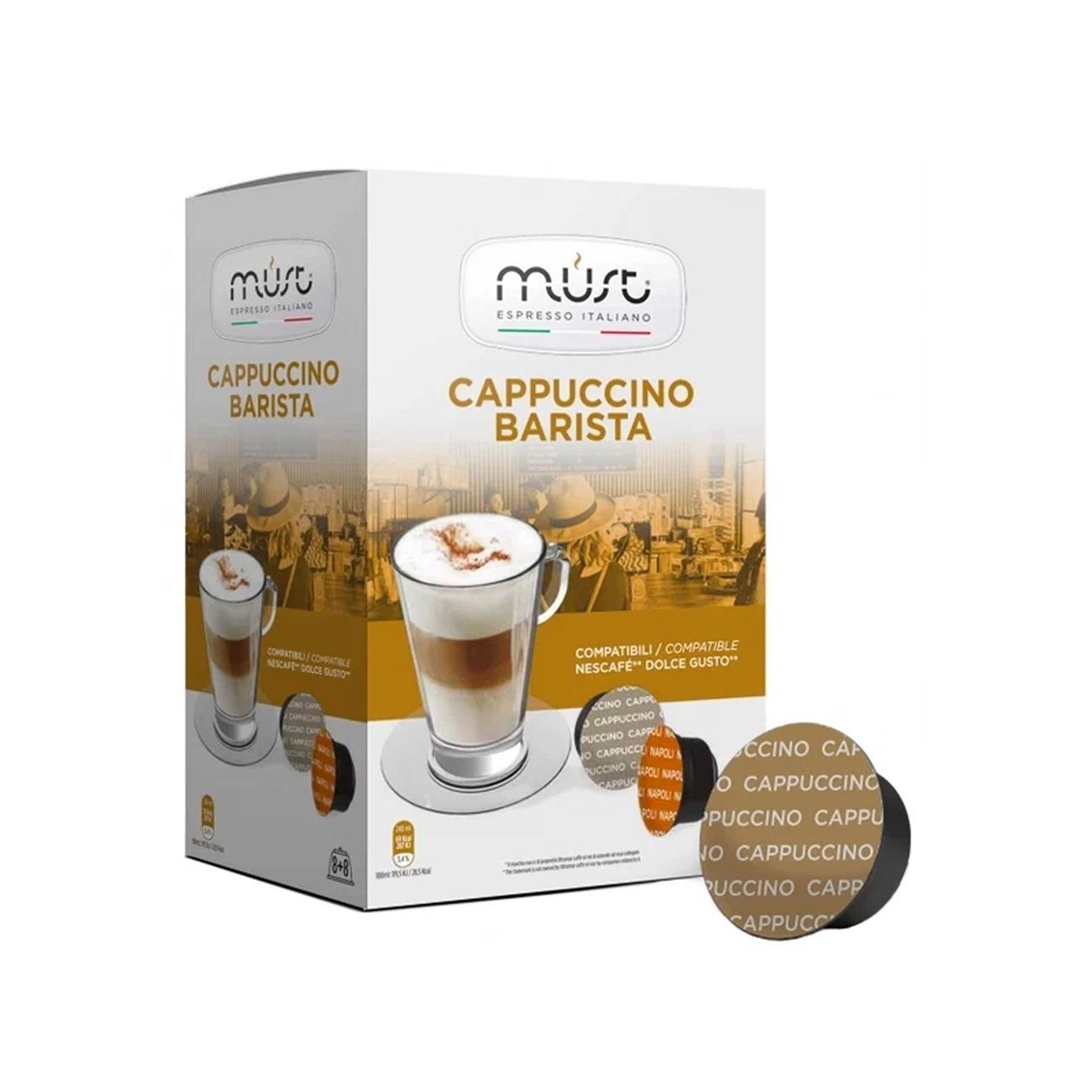 Бариста с 16. Капсулы must Dolce gusto. Капсульное кофе капучино. Кофе в капсулах капучино. Must Cappuccino Dolce gusto картинки.