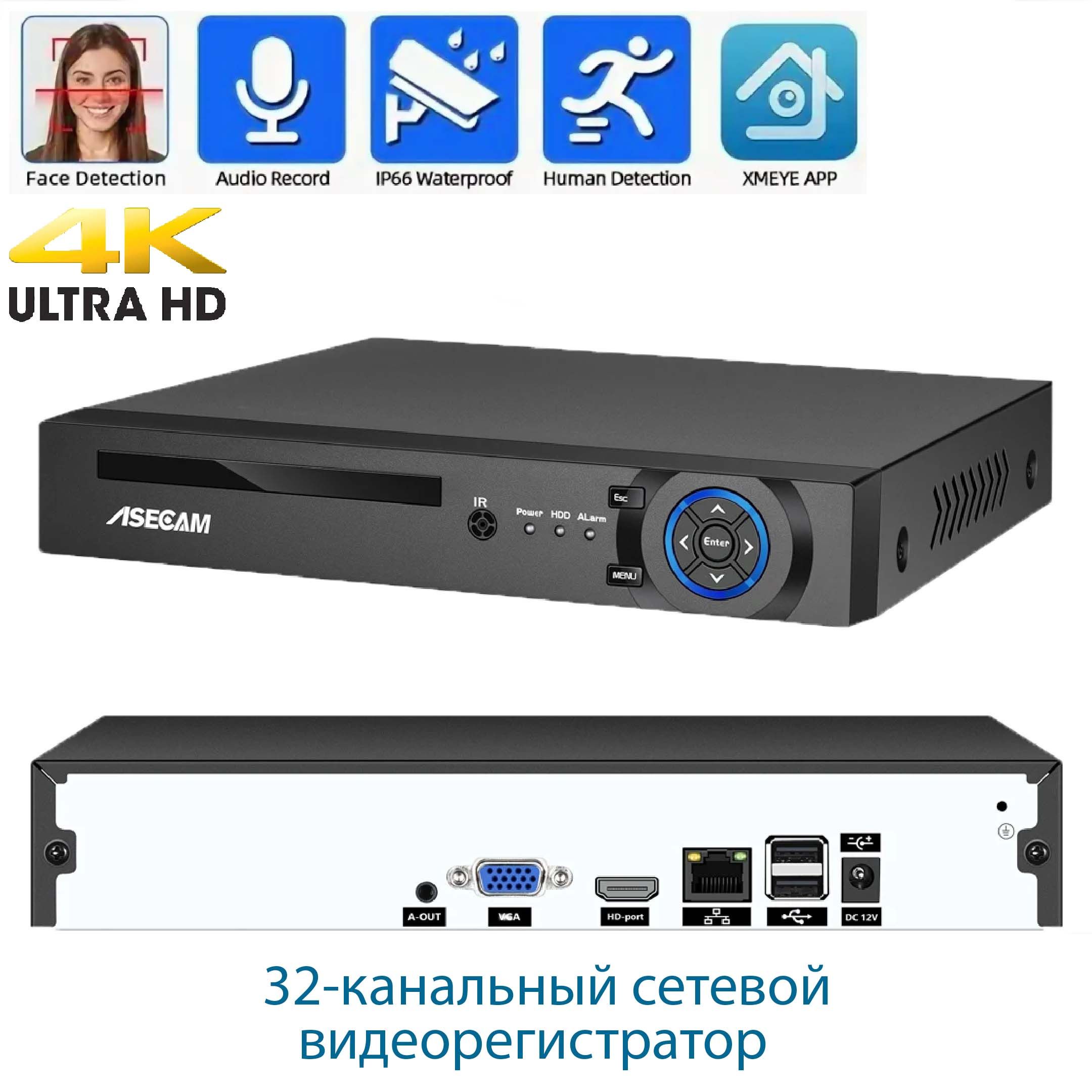 32канальныйIPвидеорегистратор,ASECAM32CH4KNVR,xMEye