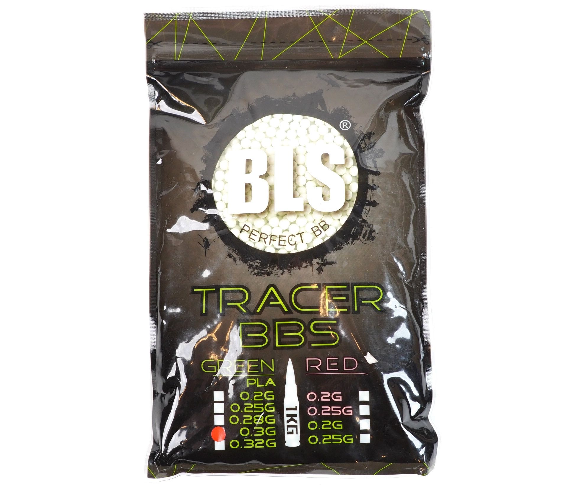 Шары трассерные BLS Tracer 0,30 г, 3300 штук (1 кг, зеленые) 1KG-PLATR30