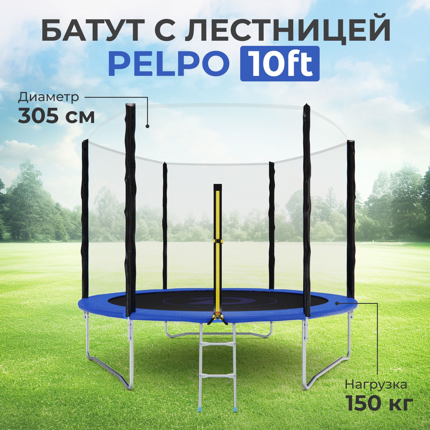 Батут с сеткой DFC PELPO 10ft с лестницей, BLUE