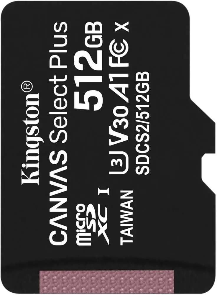 КартапамятиmicroSDXCUHS-IU3KingstonCanvasSelectPlus512ГБ,100МБ/с,SDCS2/512GBSP,1шт.,безадаптера