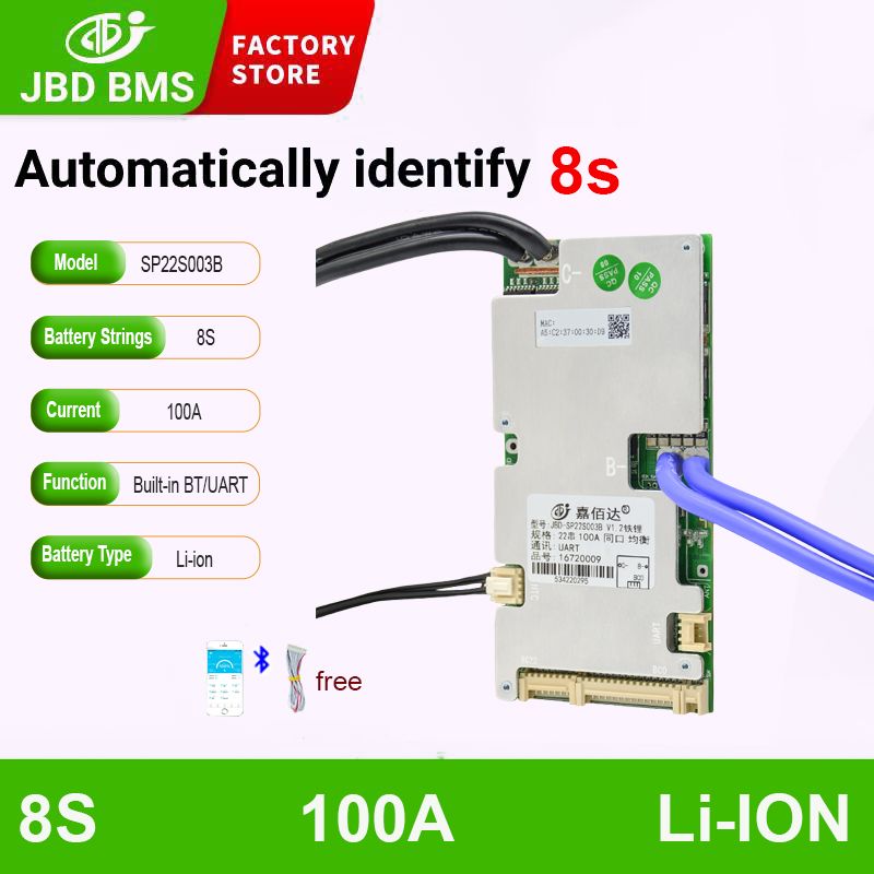 JBDBMSLi-ion100A8S24V36V48V72VВстроенныйBluetoothсфункциейбалансировкиUART