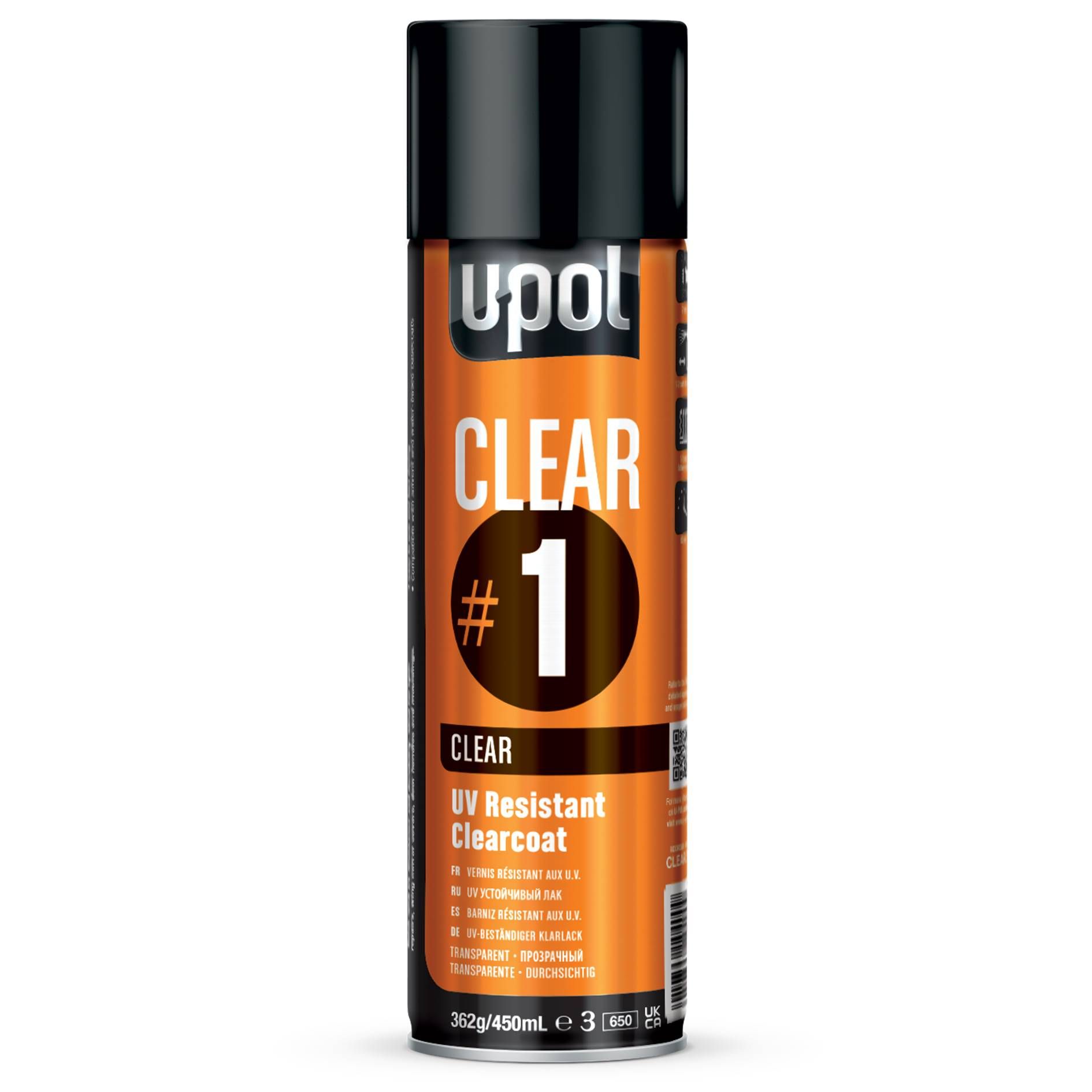 Лак автомобильный U-POL CLEAR #1 UV-устойчивый, аэрозоль, 450 мл, прозрачный