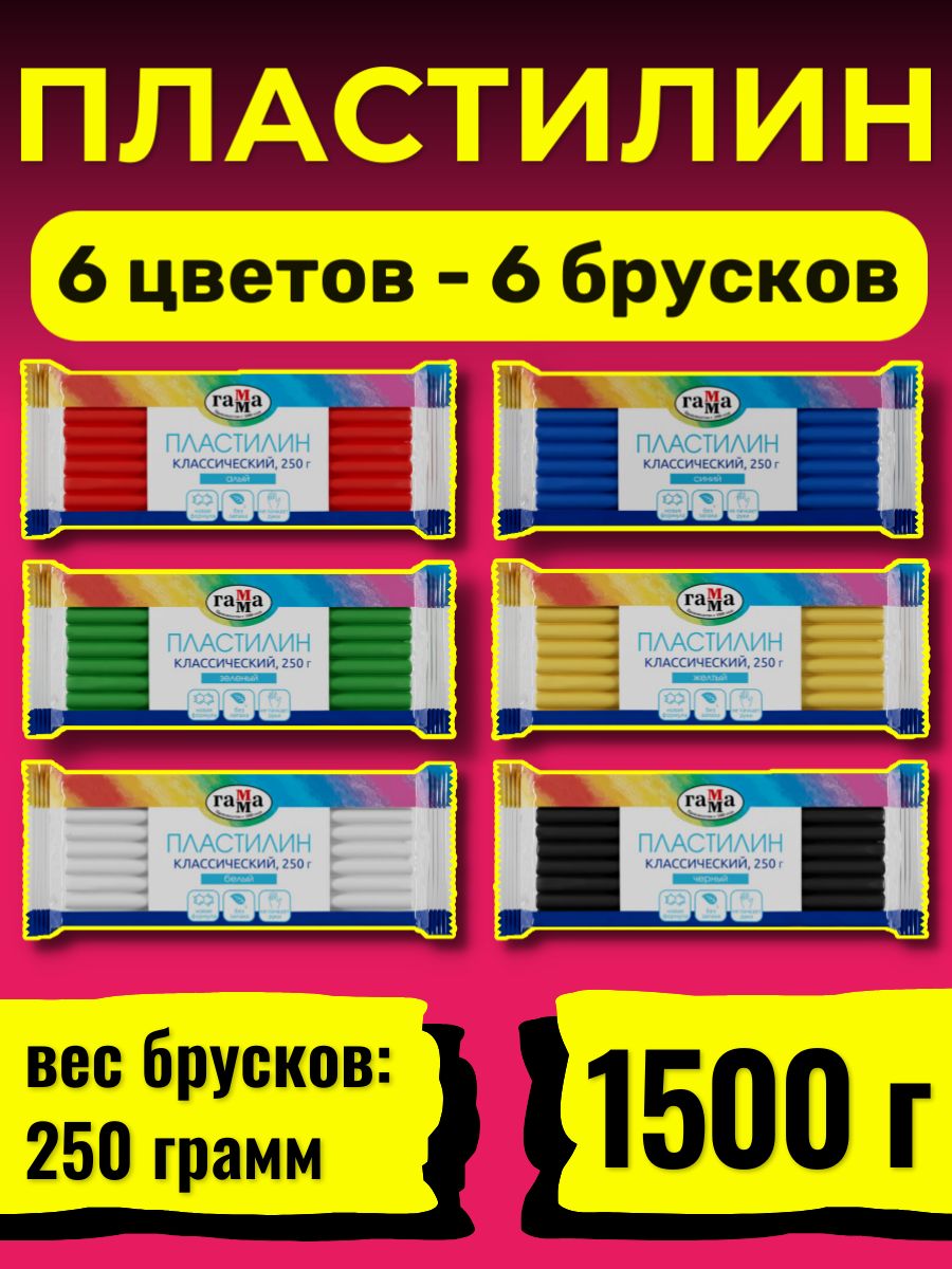 Пластилин "Классический", 6 цветов по 250г