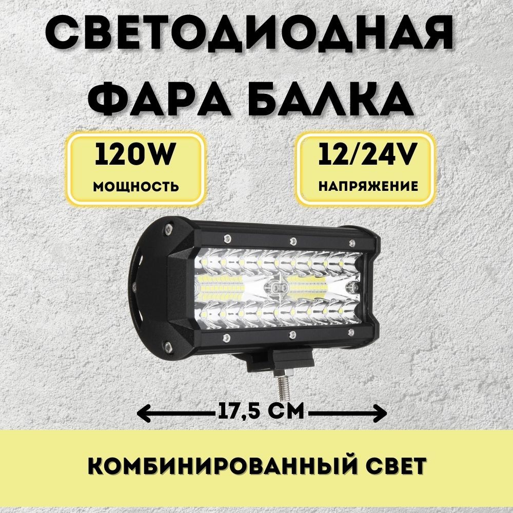 Балка светодиодная 120w 17,5см 10v-30v противотуманная дополнительная фара комбинированный свет