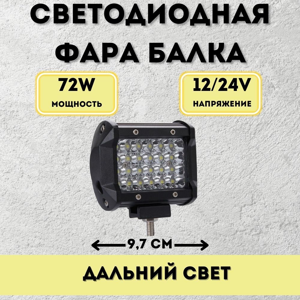 Светодиодная балка 72w 9,7см 10v-30v противотуманная дополнительная фара дальний свет