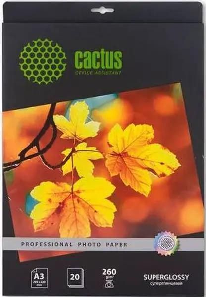 Фотобумага Cactus Prof, A3, для струйной печати, 20л, 260г/м2, белый, покрытие глянцевое cs-hga326020