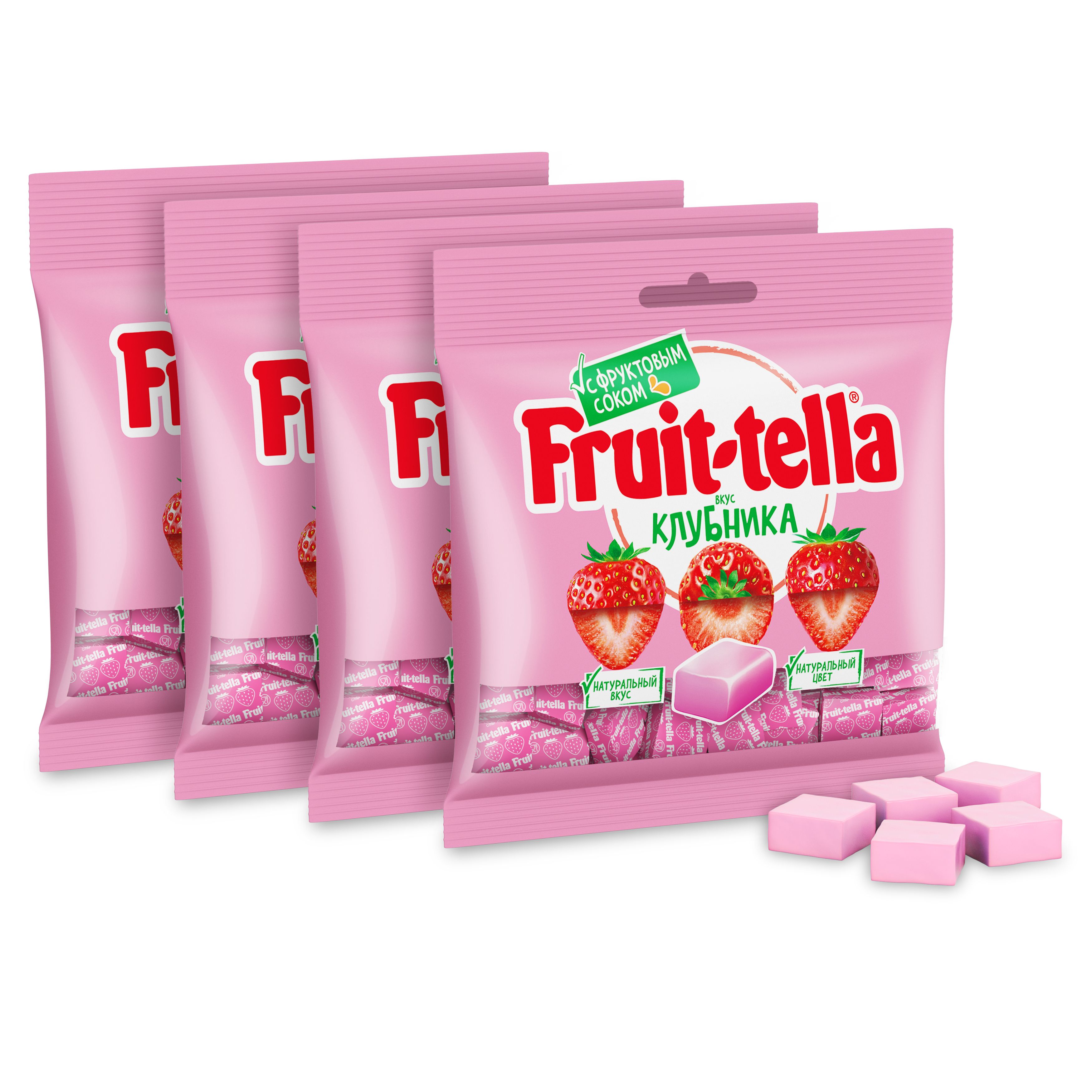 Жевательные конфеты Fruittella вкус Клубника, 4 шт по 70 г.