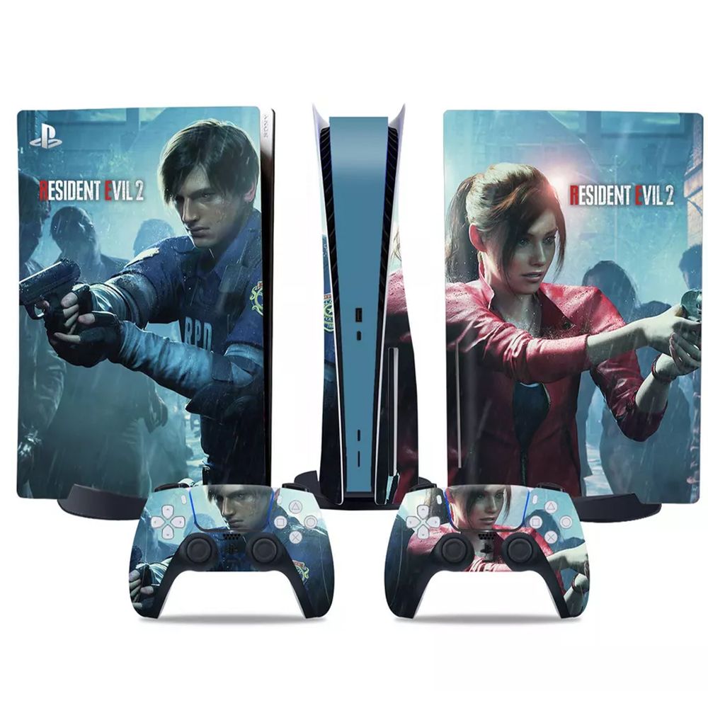 Наклейка виниловая защитная на игровую консоль Sony PlayStation 5 Disc Edition Resident Evil 2 полный комплект геймпады