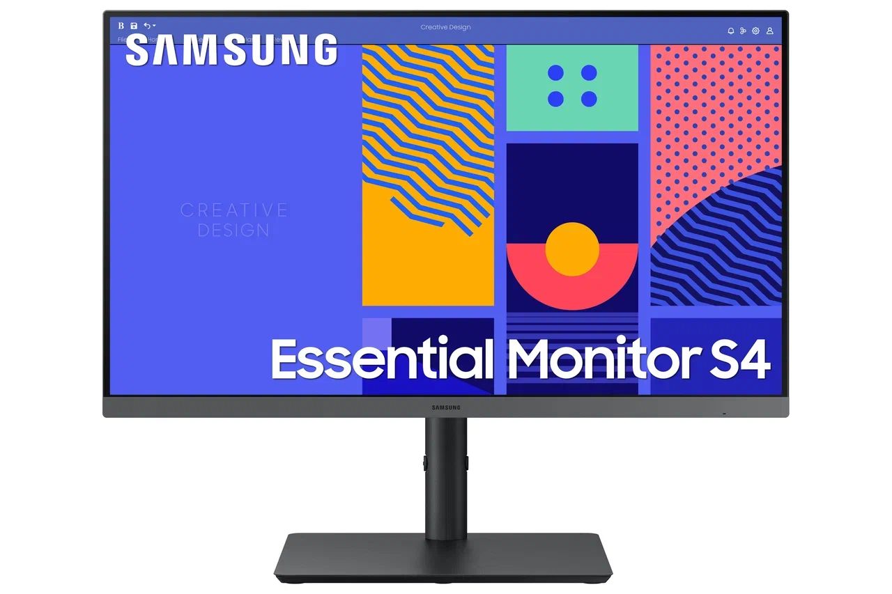 Samsung24"МониторEssentialS4LS24C430GAIXCI,IPS-панель,частотаобновления100Гц,AMDFreeSync,игровойрежим,черно-серый