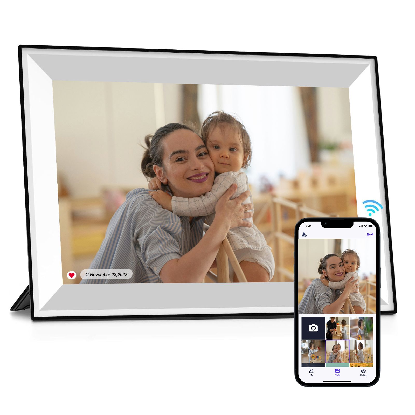 УмнаяЦифроваяфоторамка,экран10.1дюймБелый.TOUCHSCREENSMARTWI-FIPhotoFrameСенсорныйэкран,ФОТО,ВИДЕОиЗВУК.РаботаетпоВАЙ-ФАЙ.1280x800пикселей.