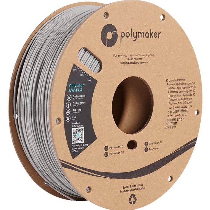 ПластикPolymaker-PolyLitePLA-LWсерый(grey)катушканити1.75дляпечатина3Dпринтере