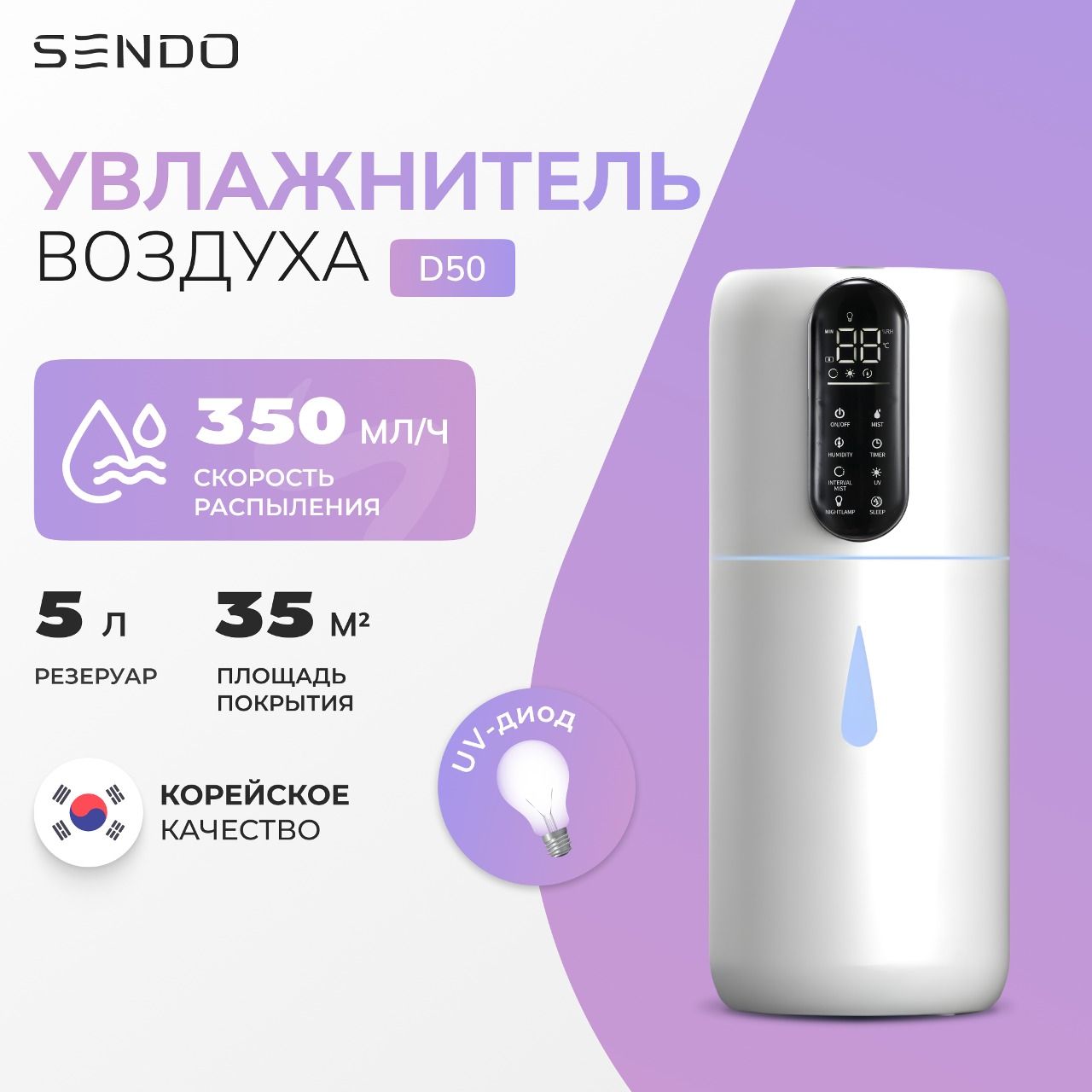 Ультразвуковой увлажнитель воздуха Sendo Air D50 - купить с доставкой по  выгодным ценам в интернет-магазине OZON (1281127578)