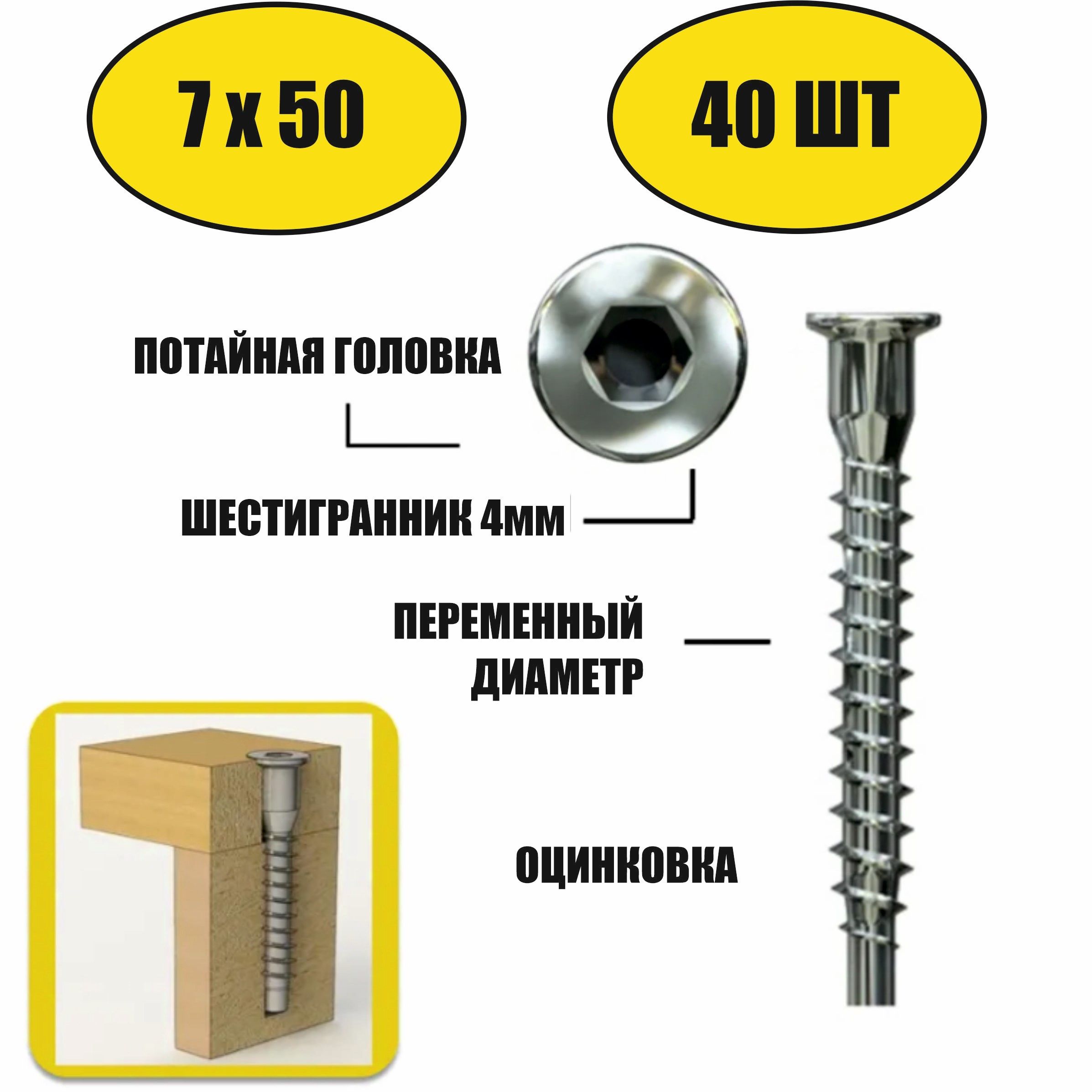 МистерМетизНаборшурупов7x50мм40шт.0.290кг.